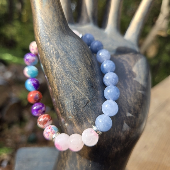 Natural Kharma by Avelon Jewelry - Chalcedony Soldalite & Desert agate natural crystal gemstone stretch bracelet